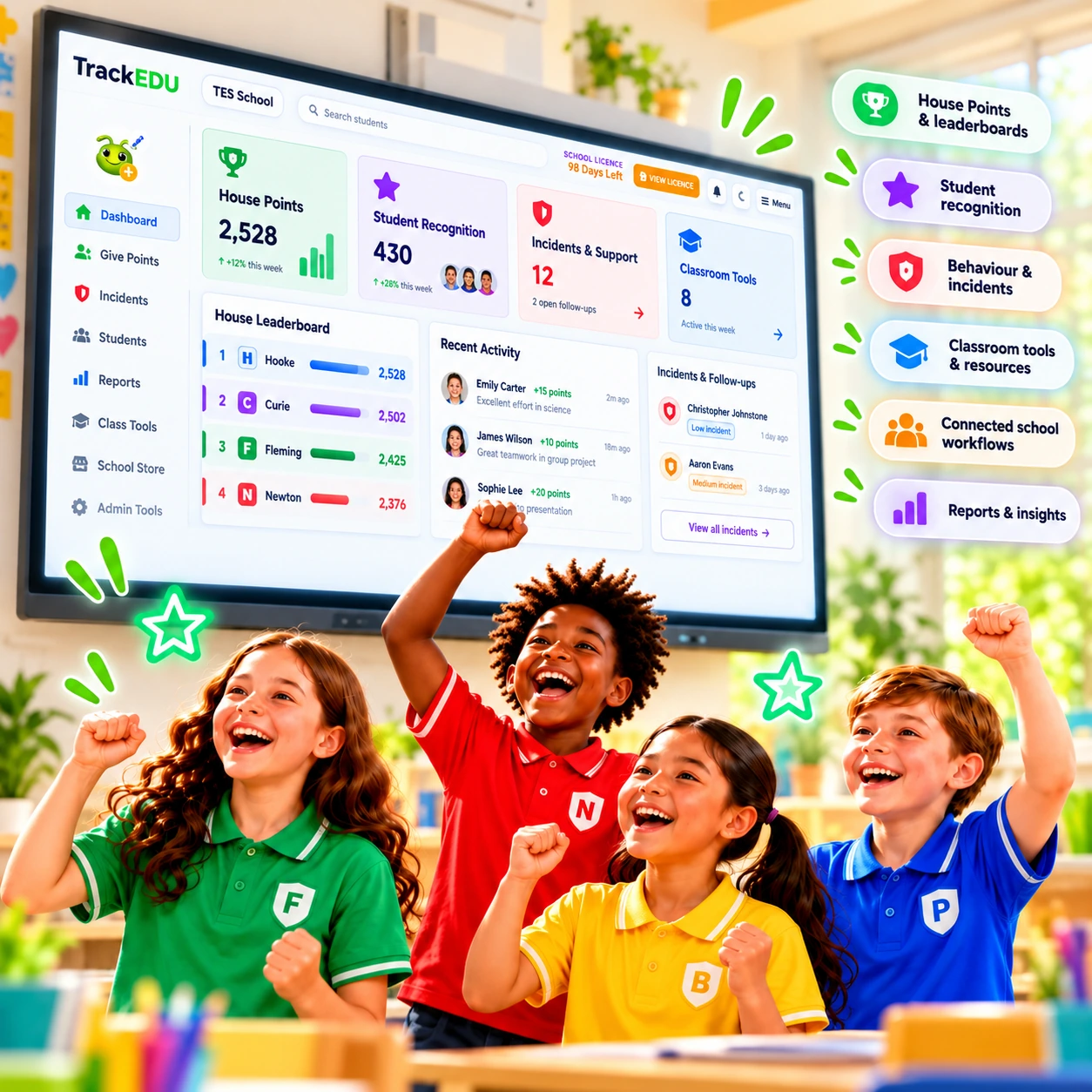 Students celebrating alongside the TrackEDU school platform